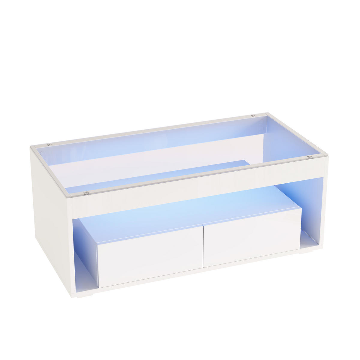 COUCHTISCH mit Glasplatte & 16 Farben LED-Beleuchtung, 2 Schubladen, Hochglanz Weiß, gehärtetes Glas - Weiß, Glas/Holzwerkstoff (100/50/40cm) - EVRYAE