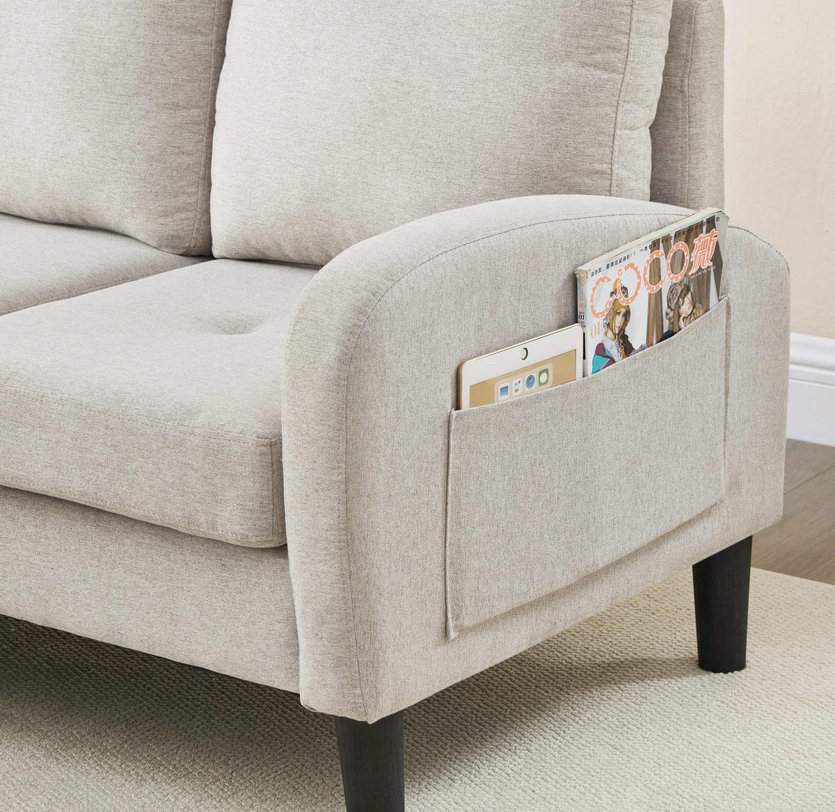 ECKSOFA mit Baumwoll-Leinen-Bezug Beige-Grau/Weiß 166x118x77 cm mit flexibler Chaiselongue - Weiß, Kunststoff (118/166cm) - IVMEU