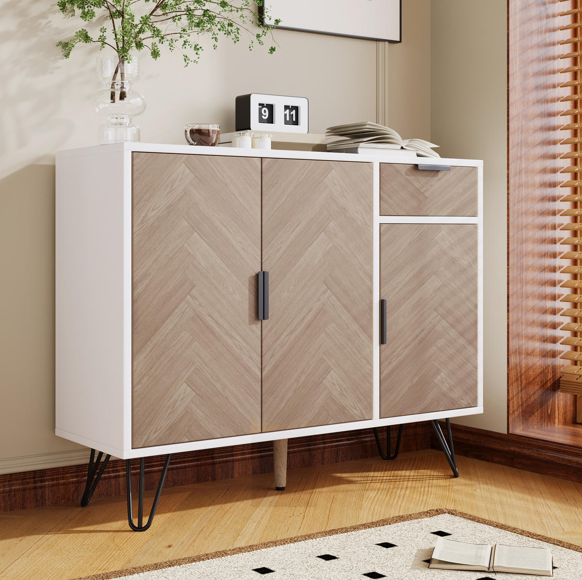 SIDEBOARD 90/30/71,5 cm mit 3 Türen, Schublade und höhenverstellbaren Einlegeböden - Naturfarben, Holzwerkstoff (30/71.5/90cm) - BEAOK