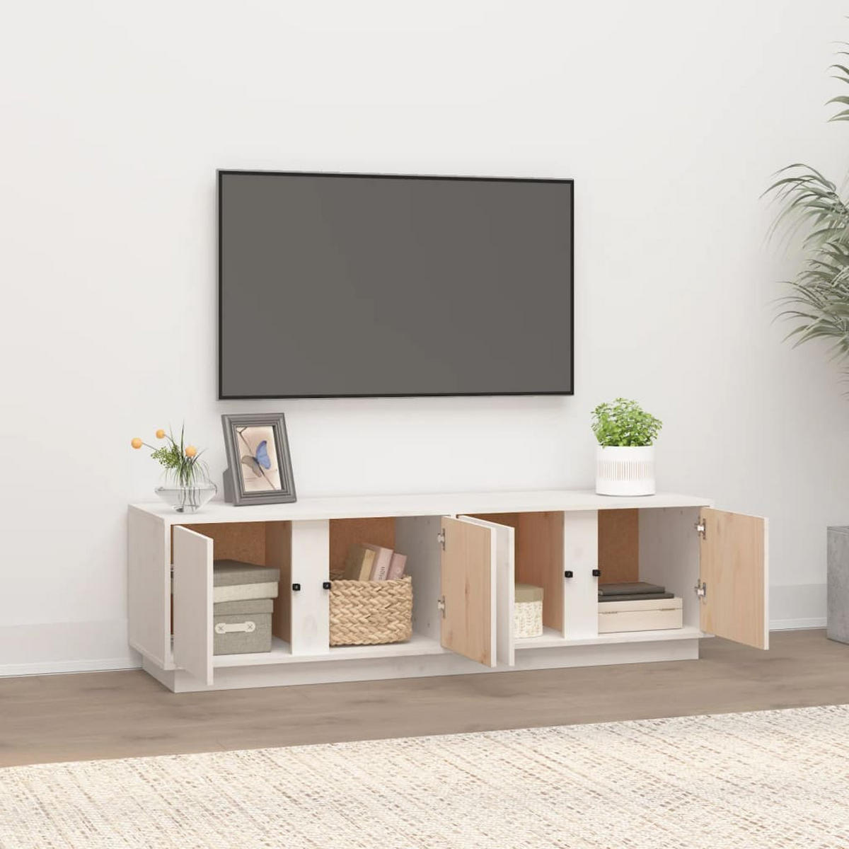 TV-SCHRANK Weiss 140/40/40 Cm Massivholz Kiefer - Weiß, Holz (40/40/140cm) - vidaXL