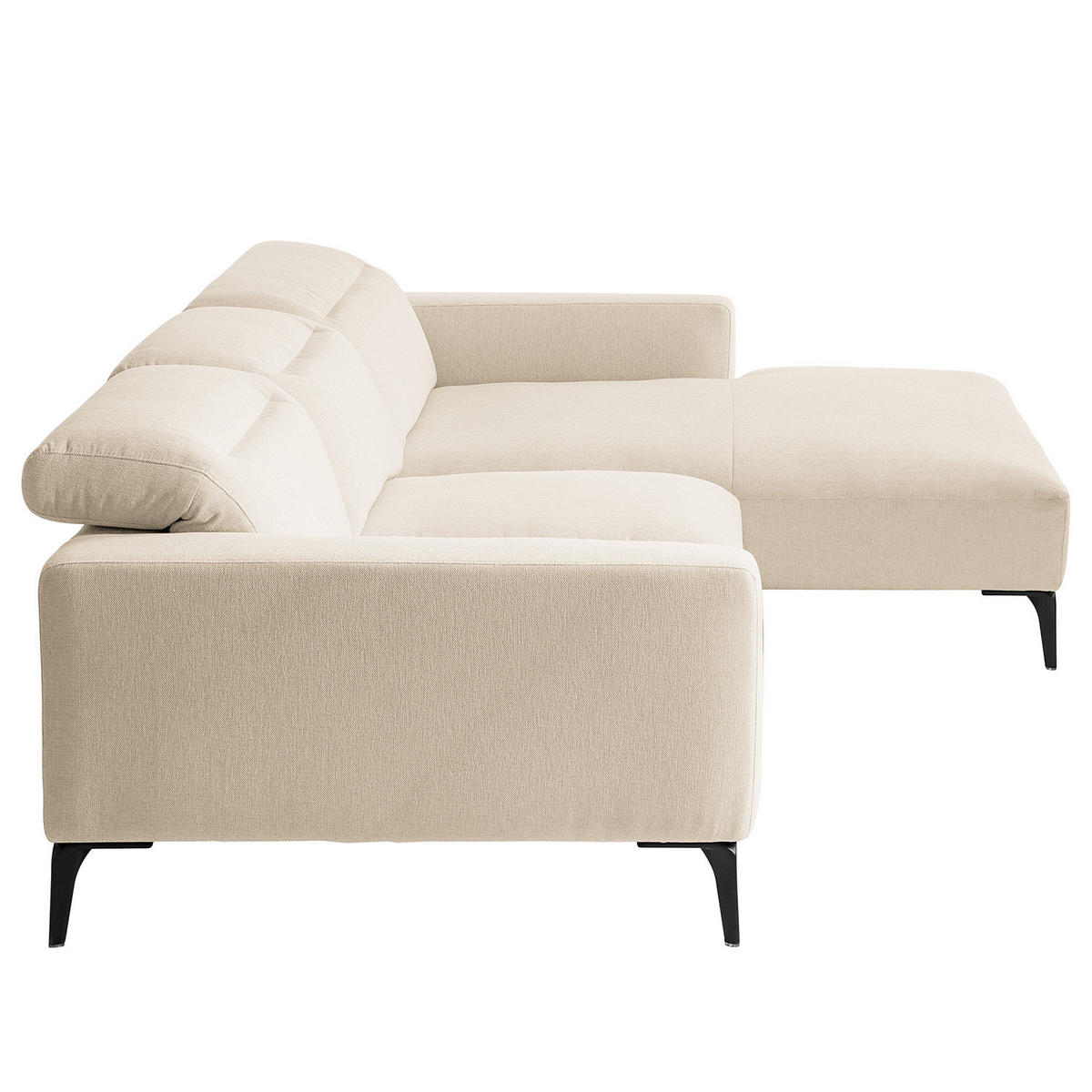 ECKSOFA mit Longchair - Beige/Schwarz, Textil/Metall (265/180cm) - home24