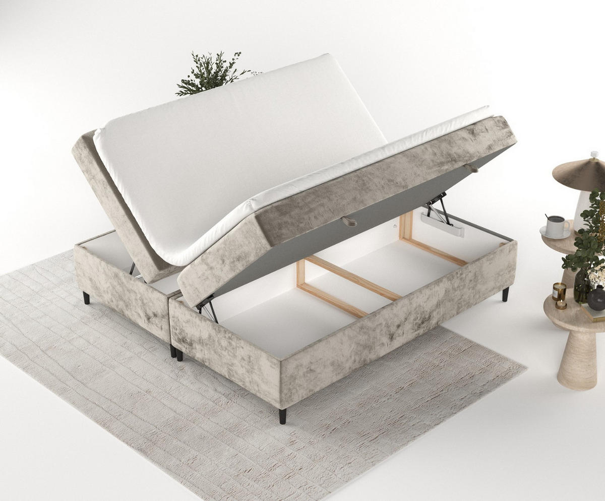 BOXBETT Theo 200/200 cm Beige im Lotta Stoff - Beige/Schwarz, Holz/Holzwerkstoff (200/200cm) - AltaBeds