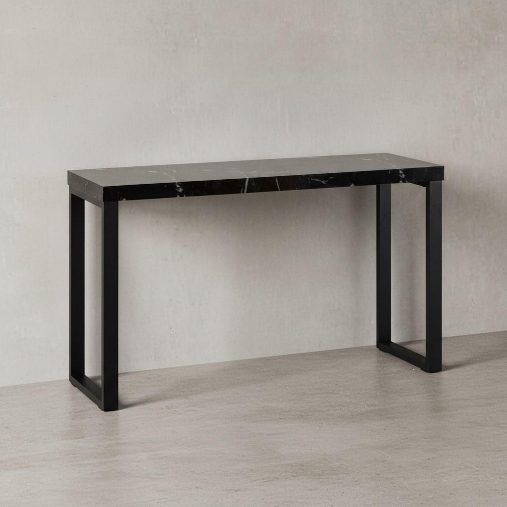 KONSOLENTISCH – Marmoroptik Schwarz, 120x40x76 cm, Hochglanz, Metallbeine - Schwarz, Holzwerkstoff/Metall (40/120/76cm) - KADIMA DESIGN