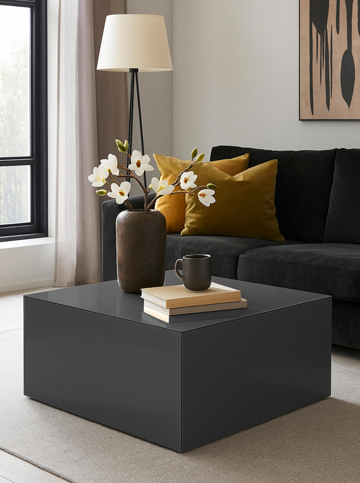 COUCHTISCH Colors in Anthrazit Glas - Grau, Holzwerkstoff (75/75/42cm)