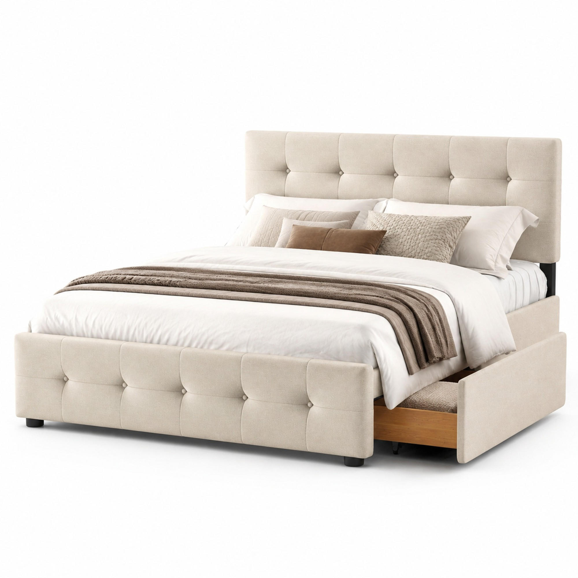 POLSTERBETT 140/200 cm in Beige mit 4 Schubladen und Lattenrost Samt - Beige, Holzwerkstoff/Textil (140/200cm) - CHICFURN