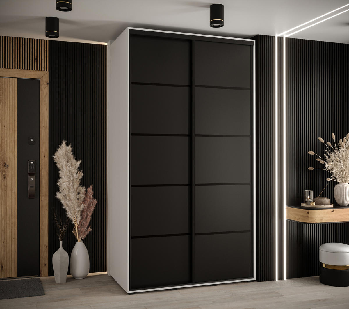 SCHWEBETÜRENSCHRANK 235,2/140/60 2-türig - Schwarz/Weiß, Holz/Metall (140/235/60cm) - Abiks Möbel