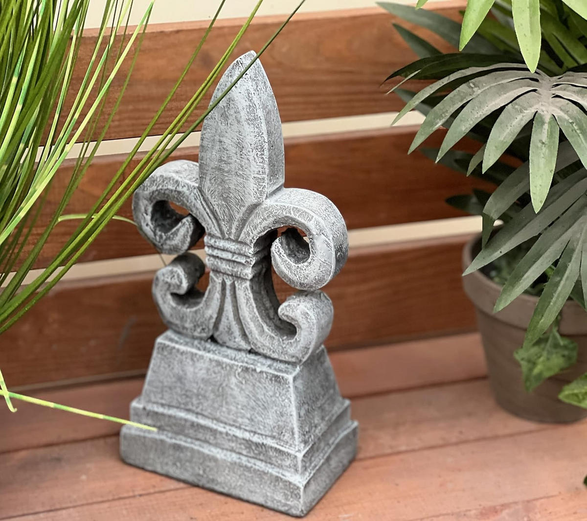 STEINFIGUR Skulptur Fleur de Lys Lilie Ritterlilie frostfest Steinguss - Grau, Stein (12/24/8cm) - stoneandstyle