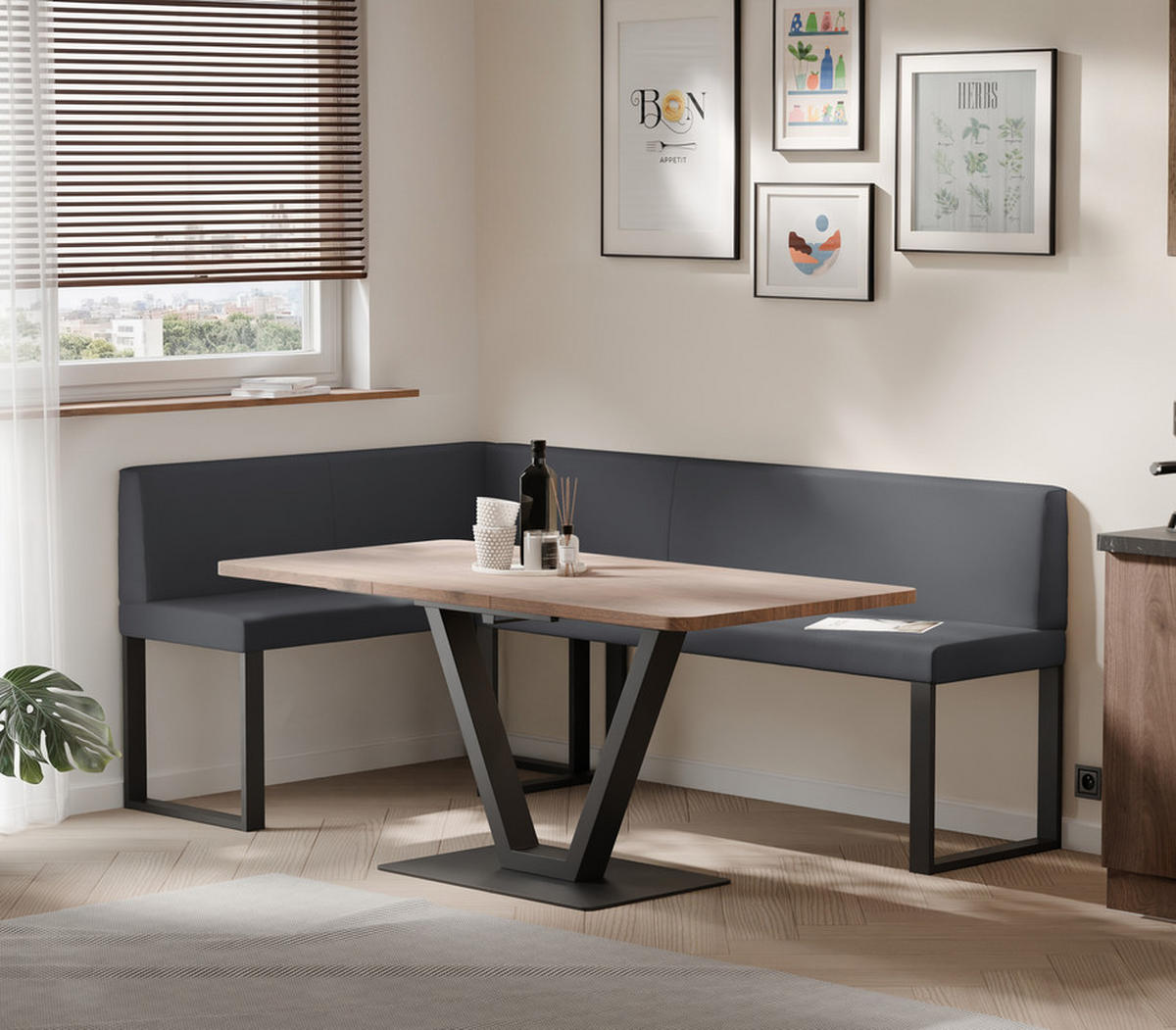 ECKBANK links SANA U Kunstleder glatt, 142/196 cm Grau - Grau, Kunststoff/Textil (142/196cm) - Idohome
