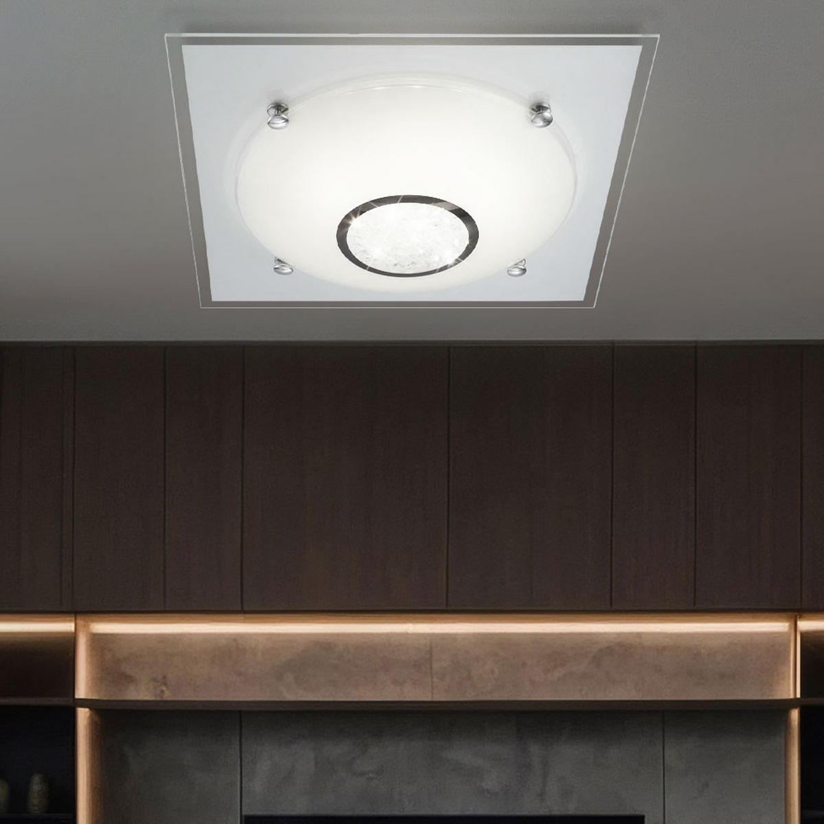 LED DECKENLEUCHTE Metall Weiß Kristalloptik - Weiß, Glas (33.5/33.5/10.5cm) - Globo Lighting