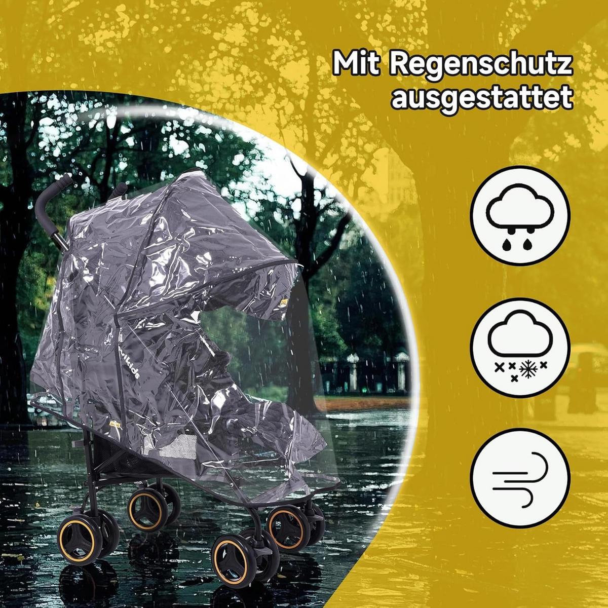 BUGGY Kinderwagen Reisebuggy bis 22kg mit Liegefunktion und Verdeck schwarz - Schwarz, Metall (51/81/104.5cm) - Raelunyi