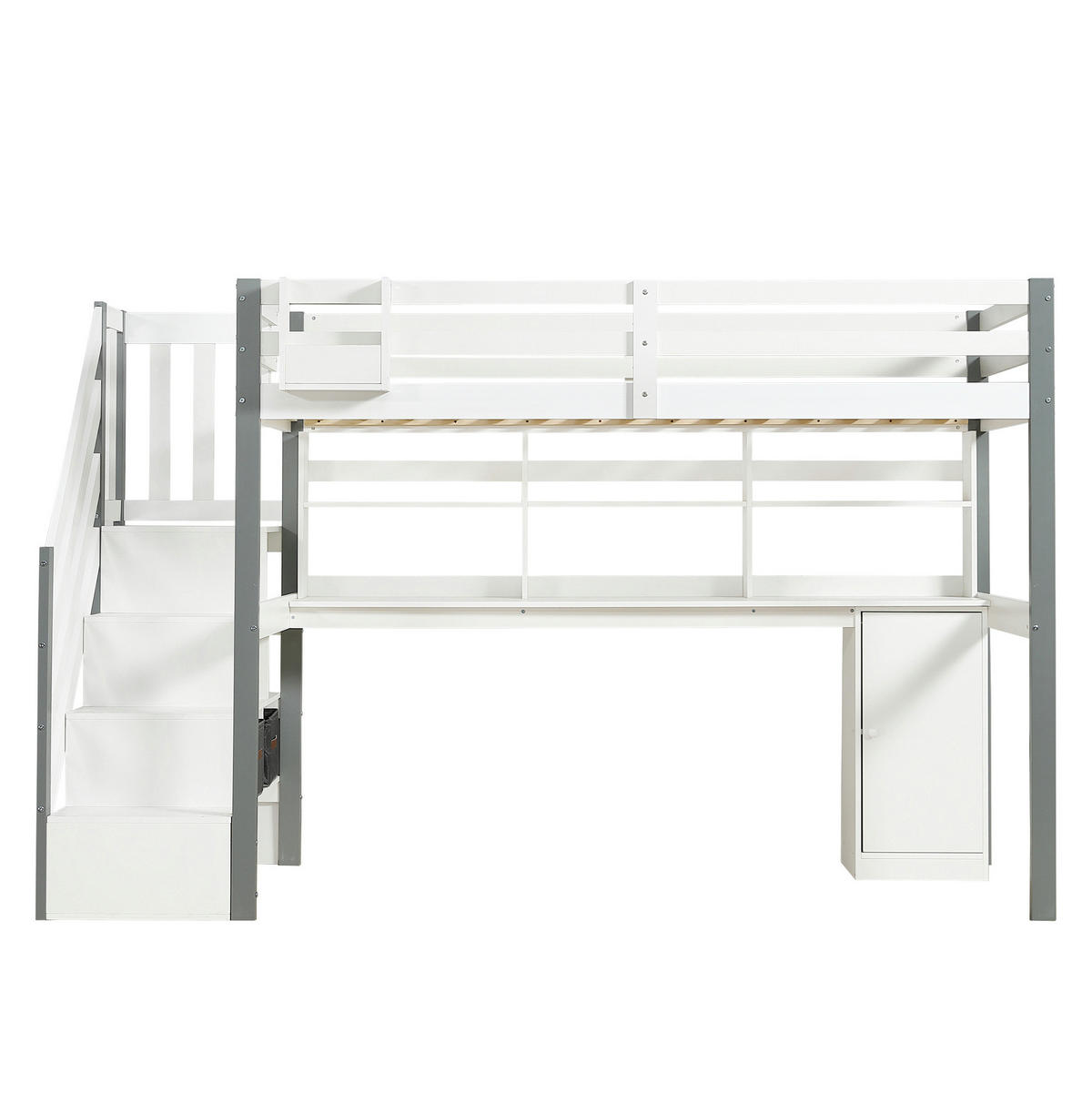HOCHBETT Kinderbett 90/200 cm aus Kiefer/MDF mit Schreibtisch und Stauraumtreppe Weiß/Grau - Weiß, Holz (90/200cm) - Modenvie