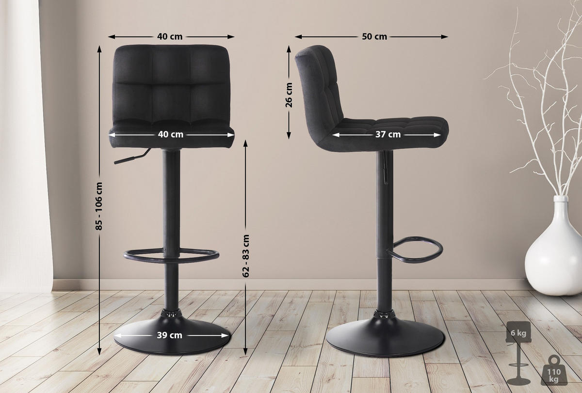 BARHOCKER Samt Schwarz - Schwarz, Textil/Metall (40/85/40cm) - CLP