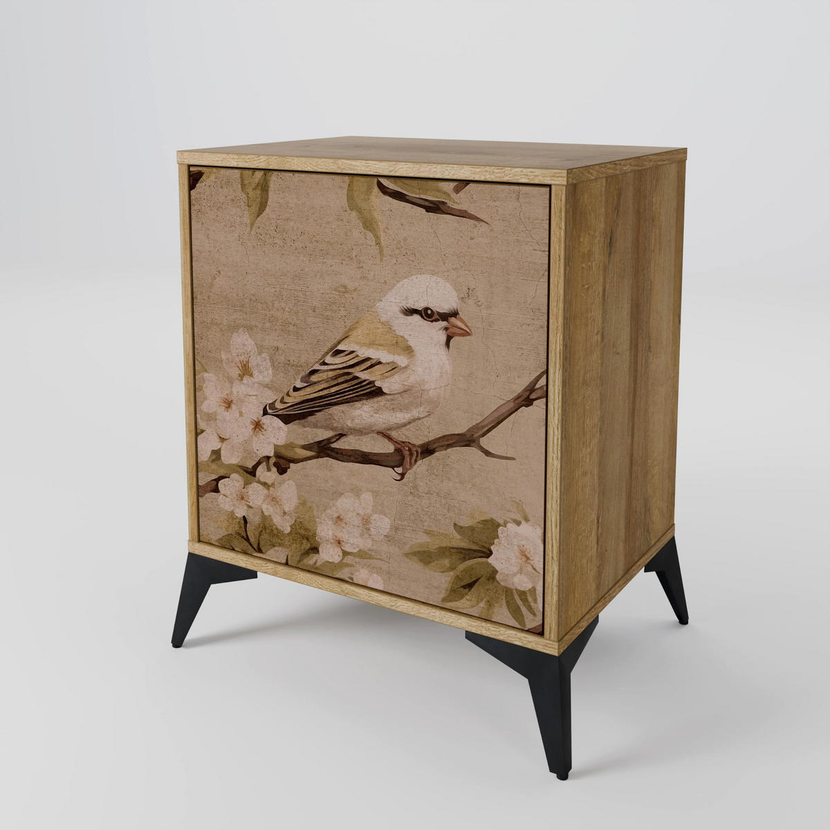 SIDEBOARD PETAL DISTINGUISH, Eichefarben, 57,5x42x75,5 cm, Goldfarbene Metallfüße - Eichefarben/Goldfarben, Holzwerkstoff/Metall (57.5/75.5/42cm) - SpaceRebels