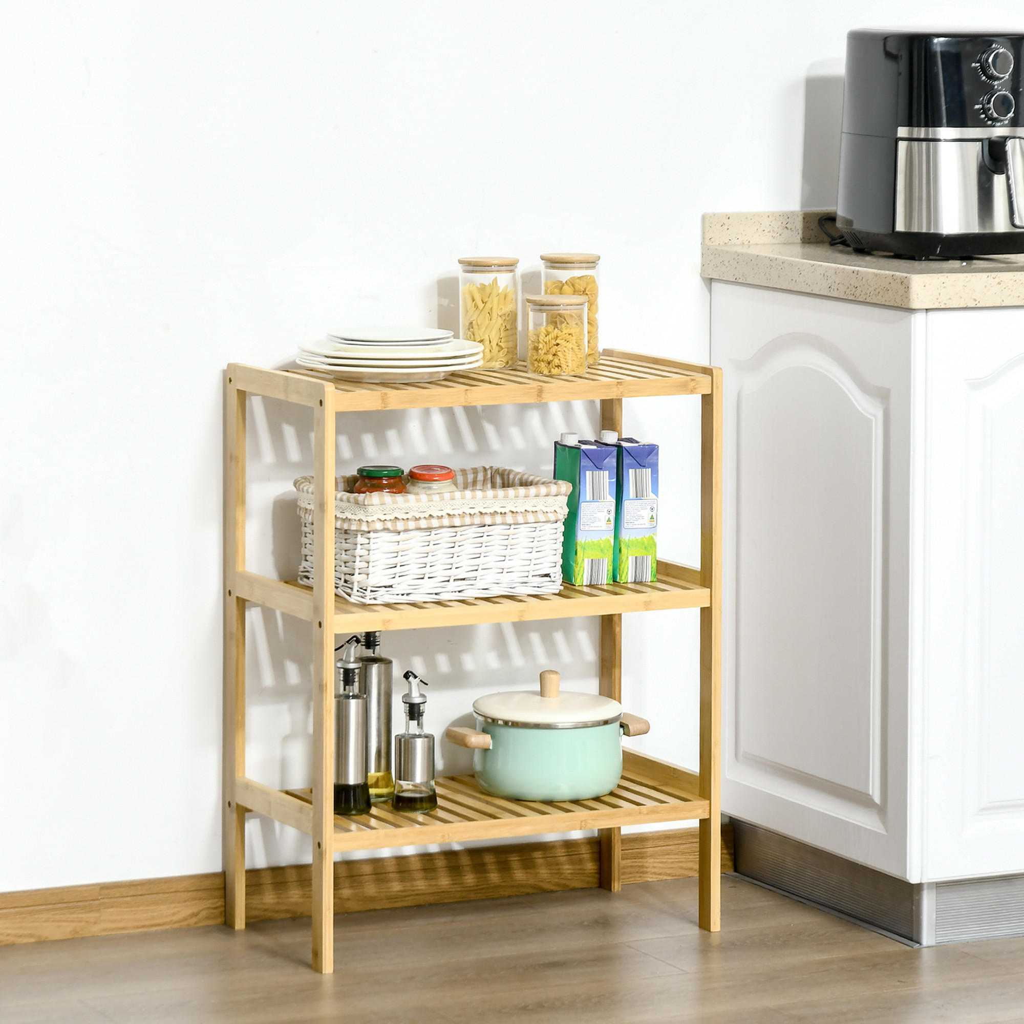 BADREGAL, Standregal, Bambusregal - Naturfarben, Naturmaterialien (33/80/62cm) - HOMCOM