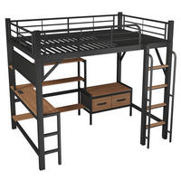 HOCHBETT 140/200 cm mit Schreibtisch und LED, DE-42034, in Schwarz - Schwarz, Metall (140/200cm) - ComfortXL