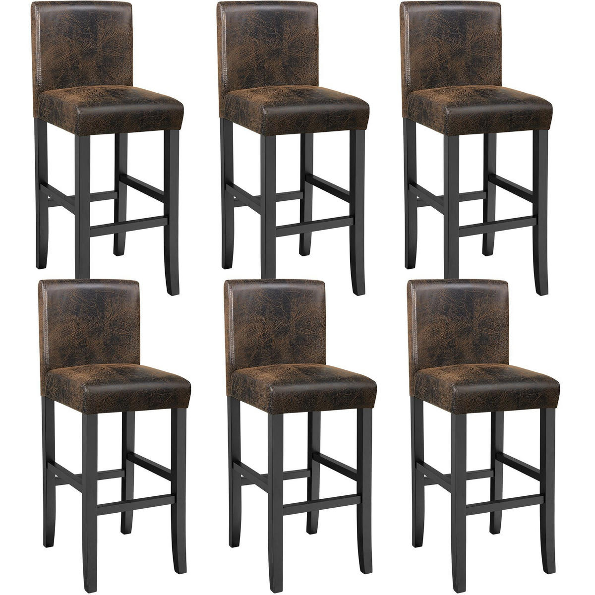 BARHOCKER 6er Set Kunstleder, Sitzhöhe 76 cm,antikbraun - Anthrazit/Braun, Holz (40/107/41cm) - tectake