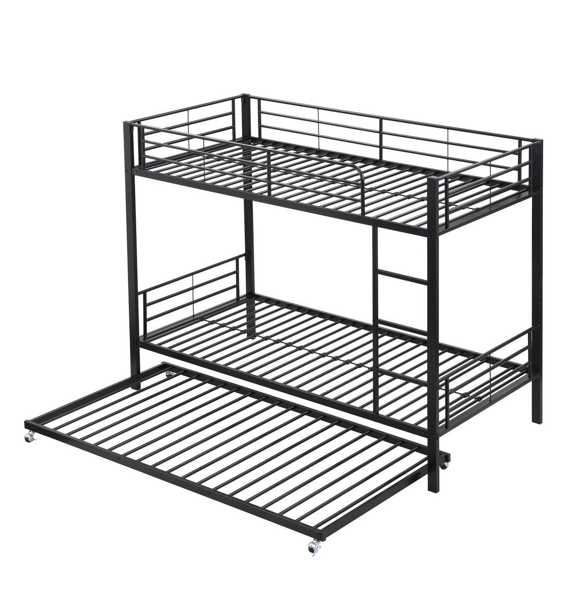 ETAGENBETT aus Metall 90x200 cm Schwarz mit Ausziehbett 90x190 cm und Leiter - Schwarz, Metall (90/190cm) - IVMEU