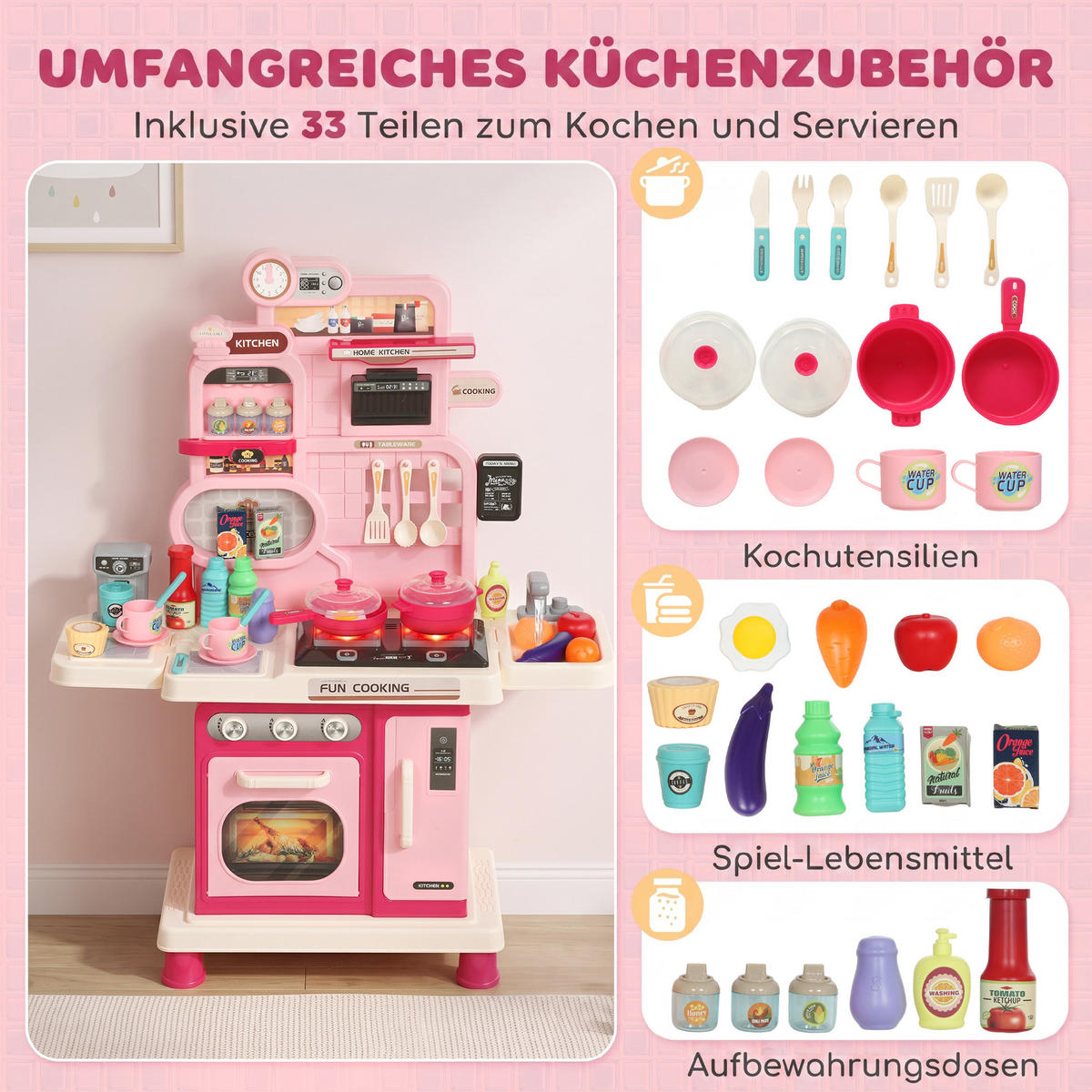 KINDERKÜCHE Kunststoff Rosa - Rosa, Kunststoff (25/67cm) - AIYAPLAY