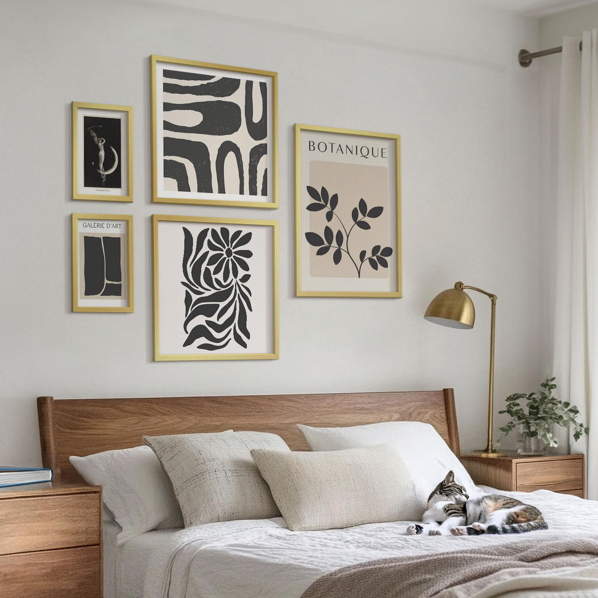 WANDBILDER 5er Set - 50x50 cm & 20x30 cm & 40x60 cm Goldrahmen - Abstrakte Pflanzenmuster - Goldfarben, Kunststoff (40/60cm) - ArtPrintCave