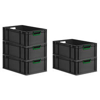 EUROBOX 5x NextGen Color 22x40x60 cm 44 Liter Griffe grün offen, Schwarz - Schwarz/Grün, Kunststoff (40/22/60cm) - PROREGAL