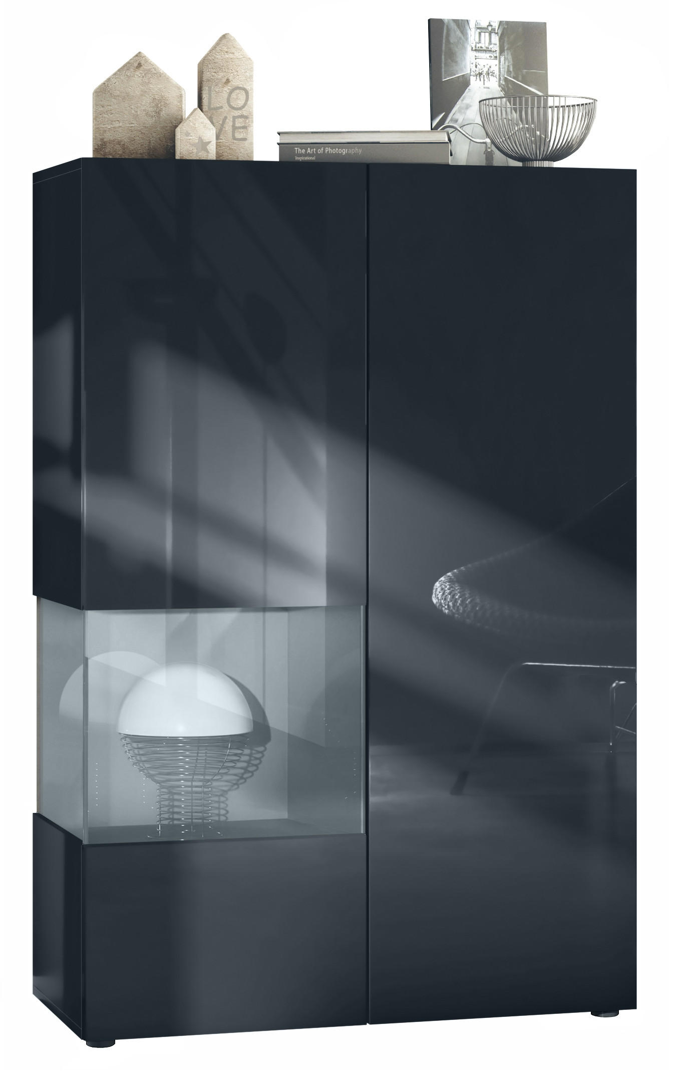 VITRINE Morena Einsatz in Grau Hochglanz - Grau, Holzwerkstoff (91.5/136.5/37cm) - Vladon