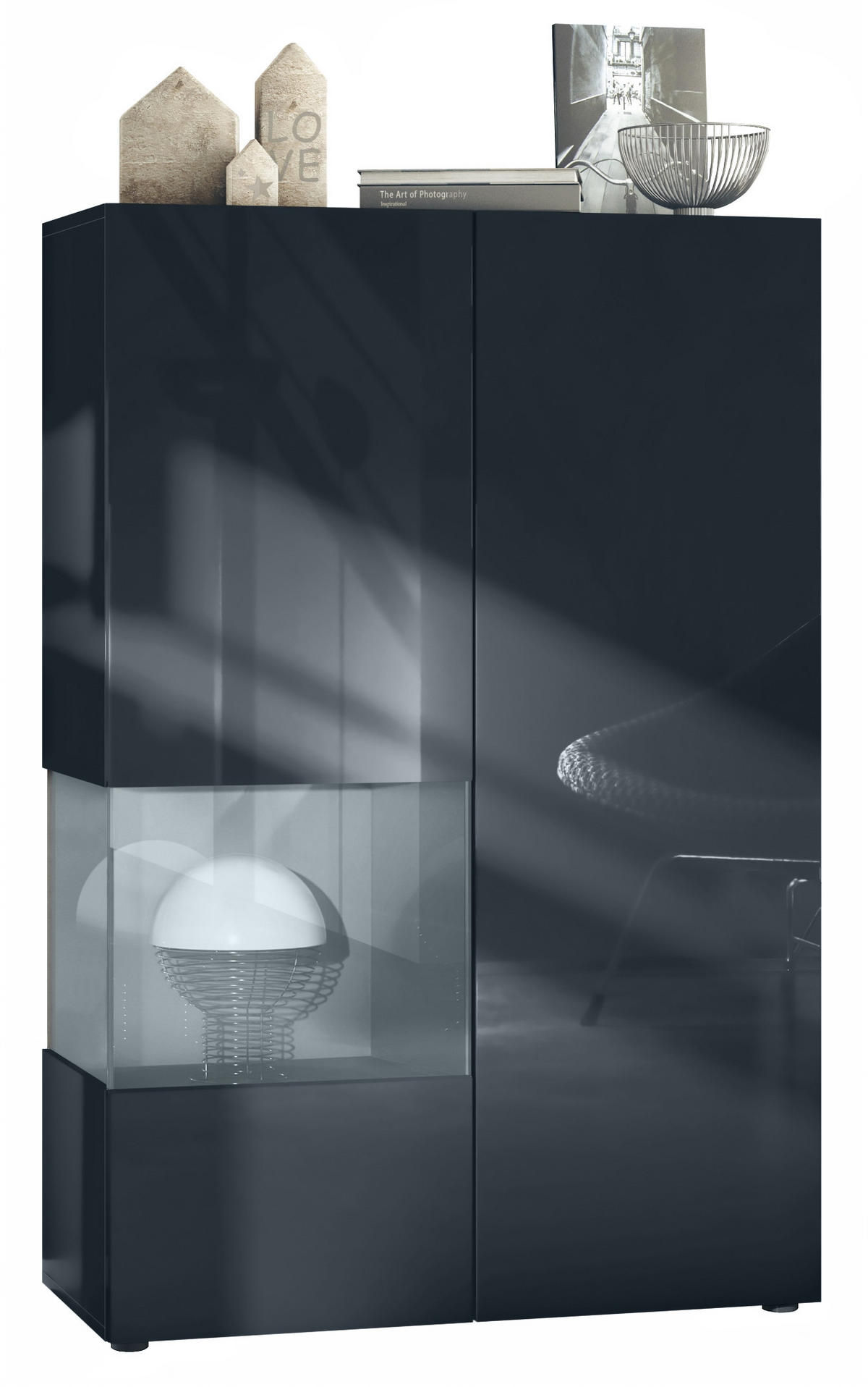 VITRINE Morena Einsatz in Grau Hochglanz - Grau, Holzwerkstoff (91.5/136.5/37cm) - Vladon