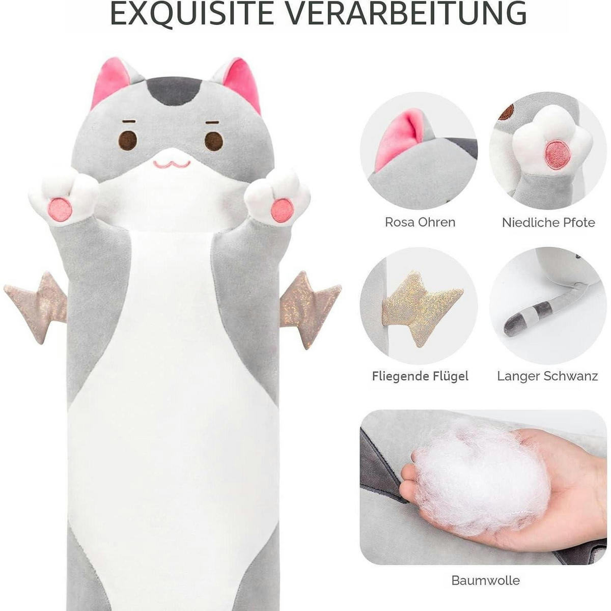 LANGES Kuscheltier Katze 70 cm Grau - Grau, Textil (1/1cm)