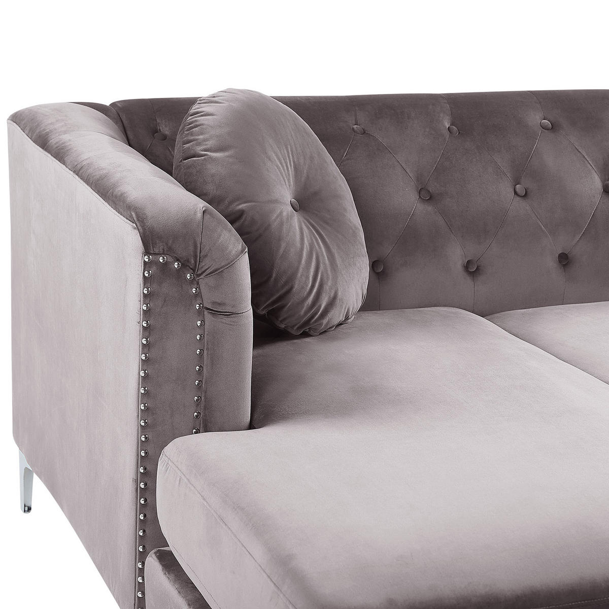 ECKSOFA Samtstoff Grau linksseitig Flen - Grau, Textil (212/145cm) - Beliani