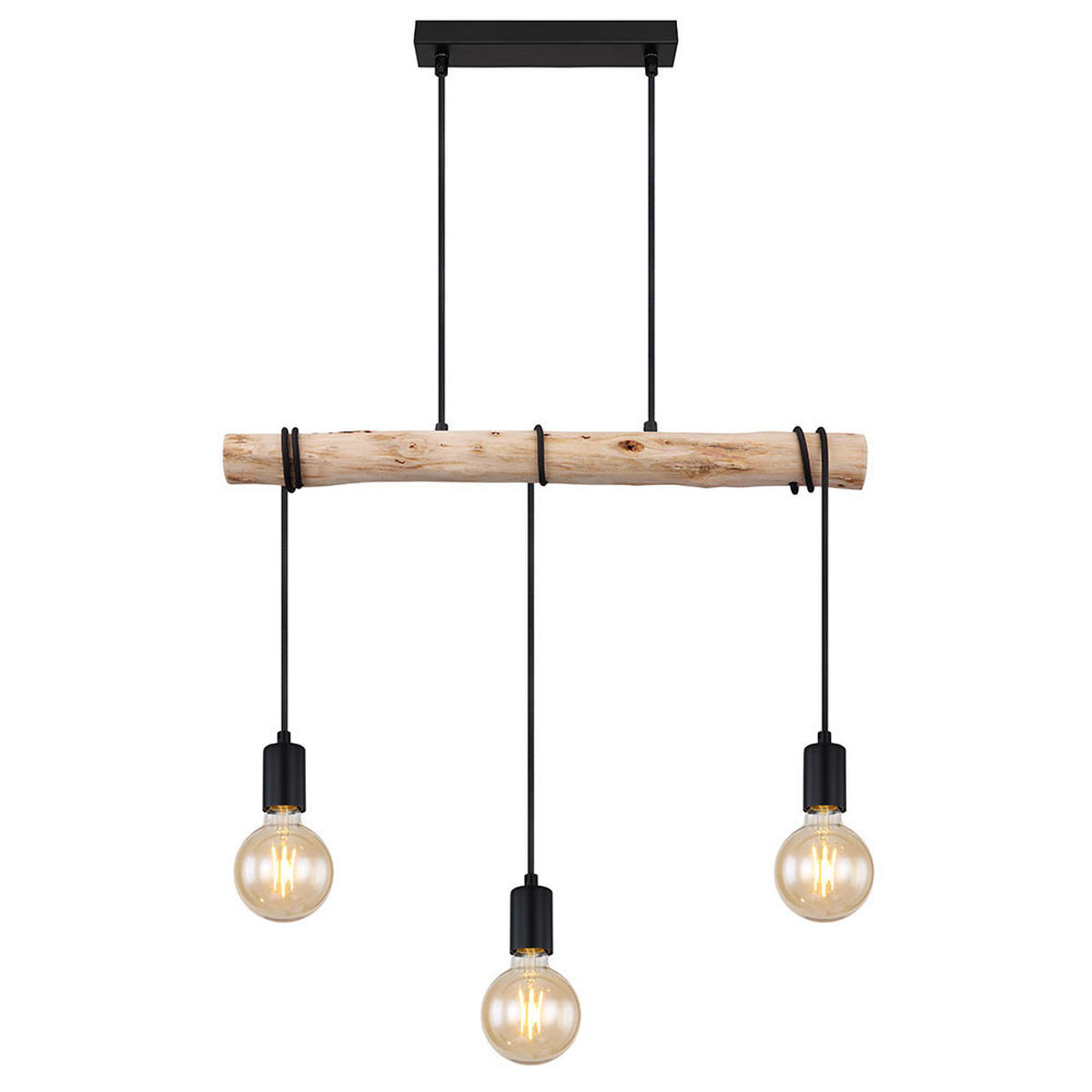 LED PENDELLEUCHTE GREGOR Metall Schwarz, höhenverstellbar - Schwarz, Holz (60/5/120cm) - Globo Lighting