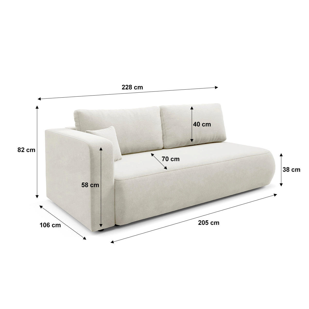 SOFA Antonio 3 Sitzplätze Gebrochenes Weiß - Weiß, Holz (228/82/106cm) - Petits-meubles