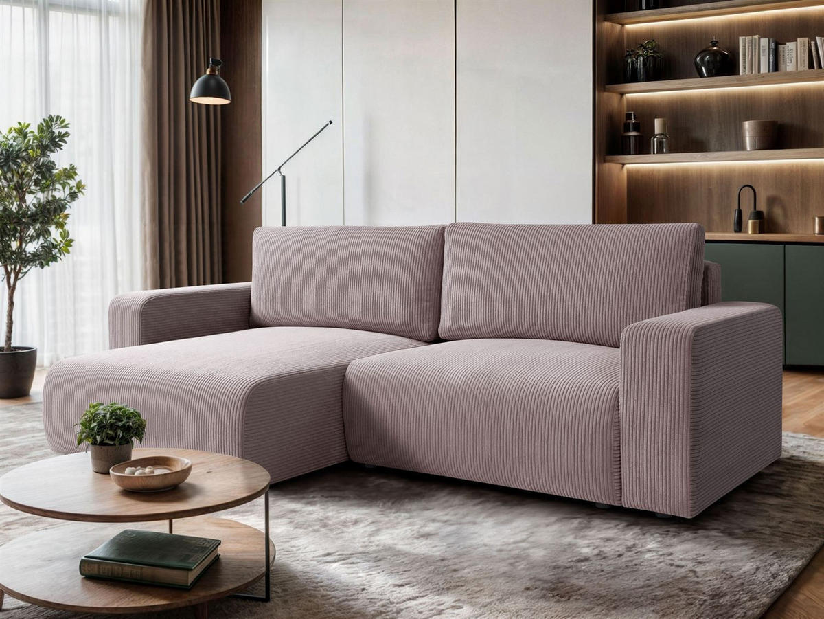 ECKSOFA OPERA L-Form mit Schlaffunktion und Bettkasten, Poso 27 - Rosa, Textil (247/143cm) - Lookway