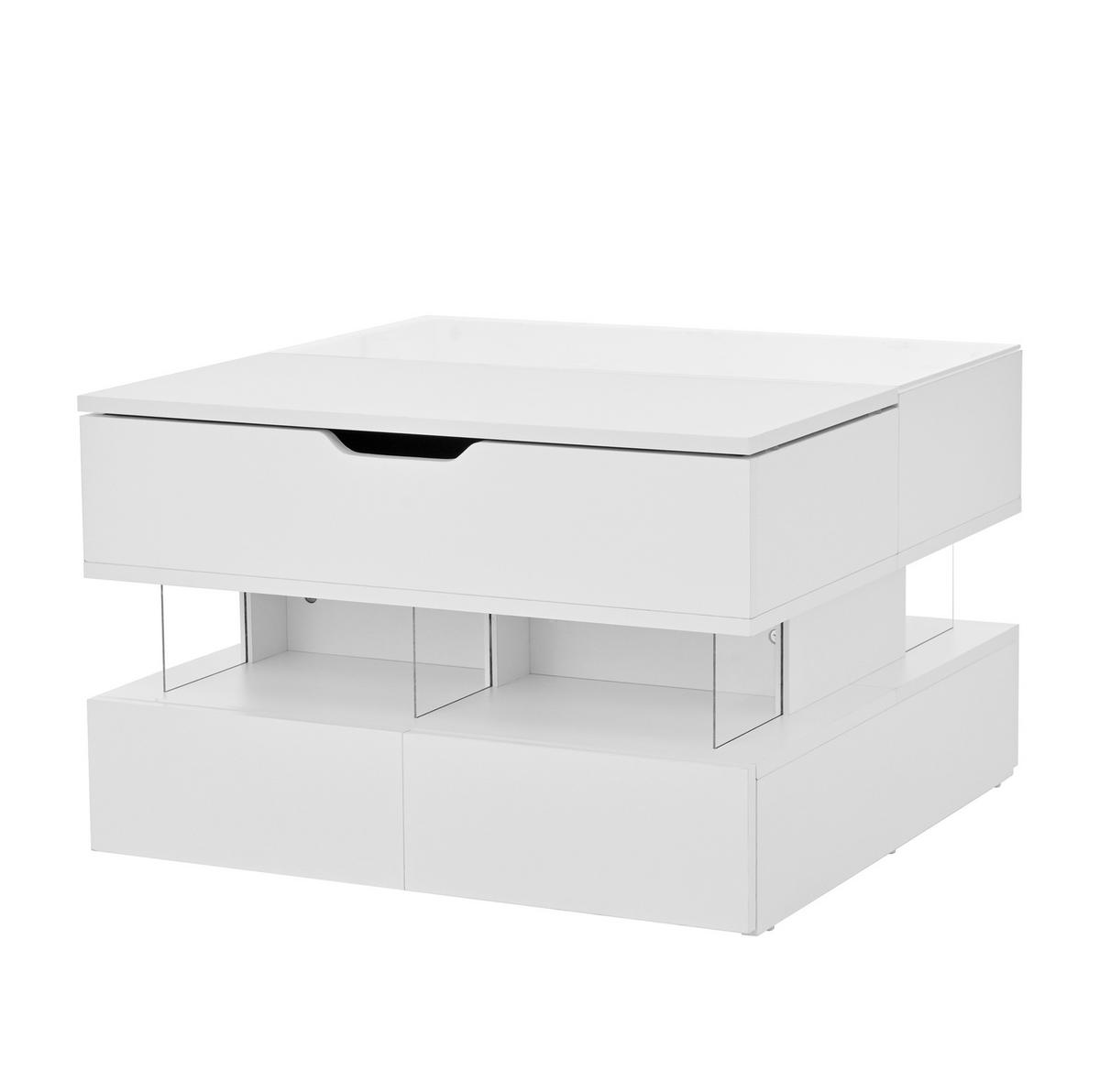 COUCHTISCH höhenverstellbar 70 x 67 x 57 cm Weiß mit LED - Weiß, Holzwerkstoff (112.5/70/57cm) - Meubliv