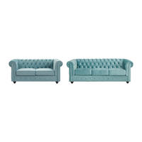 SOFA 3-Sitzer & 2-Sitzer - Samt - Pastellblau - CHESTERFIELD - Hellblau, Textil (88/72/205cm) - Vente-Unique