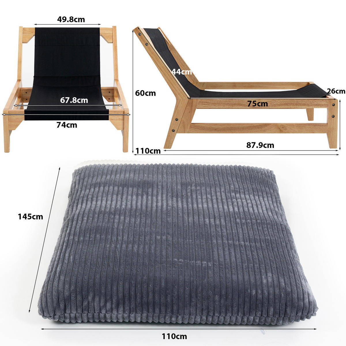 LIEGE Relaxsessel,Loveseat,Sitzsack,Cordstoff,Grau - Grau, Textil (74/60/110cm) - LVHOM