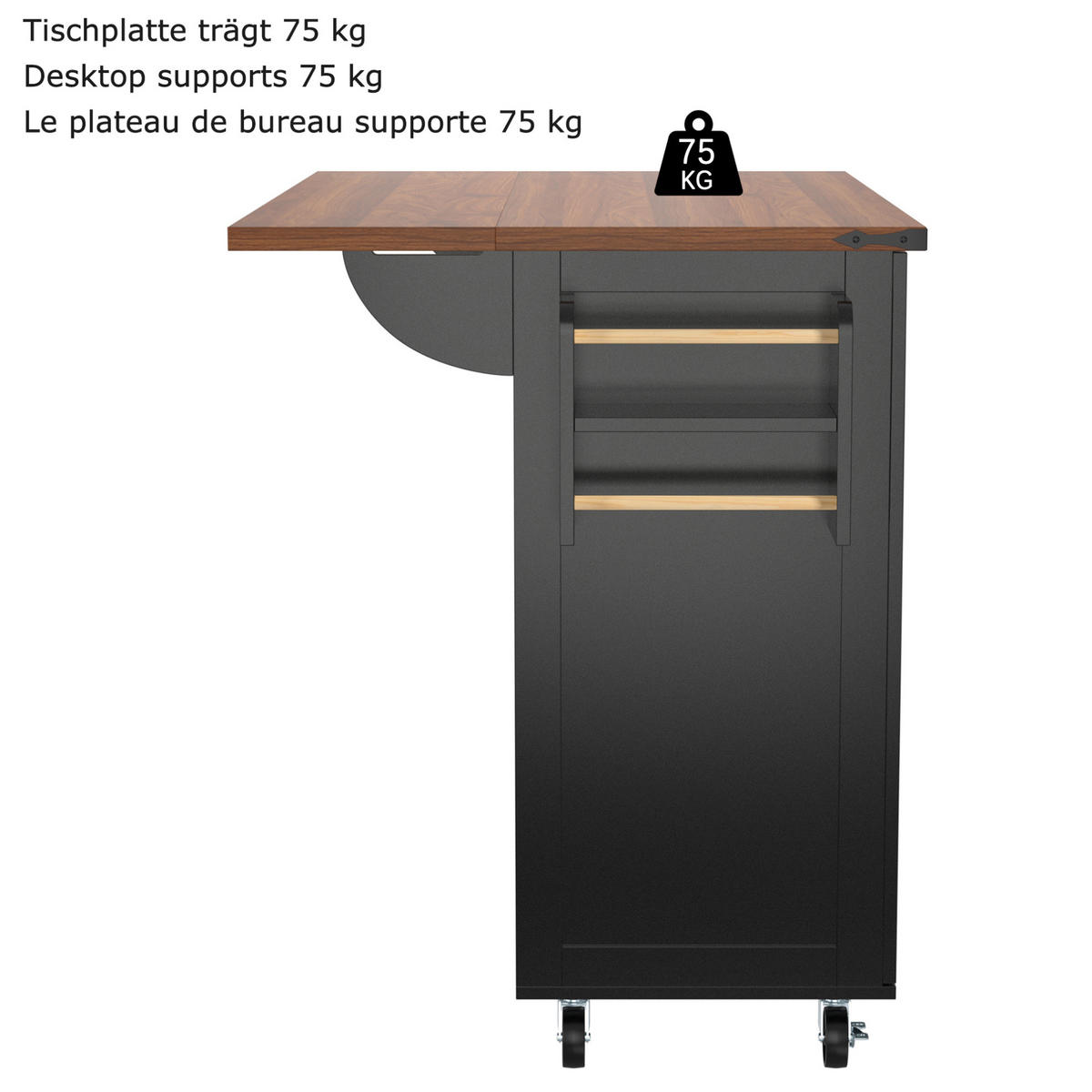 KÜCHENINSEL 140/45/92,5 cm schwarz aus MDF mit Klappplatte - Schwarz, Holzwerkstoff (140/92.5/45cm) - OKWISH