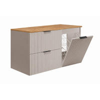 BADMÖBEL-SET MIT WÄSCHEKORB: schwarze Griffe, Kaschmir/Helle Eiche, 100 x 46 x 58,6 cm - Kaschmir/Eichefarben, Holzwerkstoff (100/58.6/46cm) - 3XE LIVING