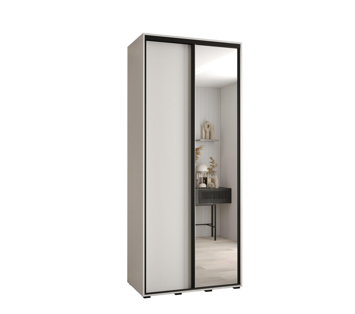 SCHWEBETÜRENSCHRANK 235,2/110/60 2-türig - Schwarz/Weiß, Holz/Metall (110/235/60cm) - Abiks Möbel
