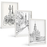 BILDER SET 3er Set - 40x60 cm Weißer Rahmen - Einfache Zeichnungen von Stadtlandschaften - Weiß, Kunststoff (40/60cm) - TULUP