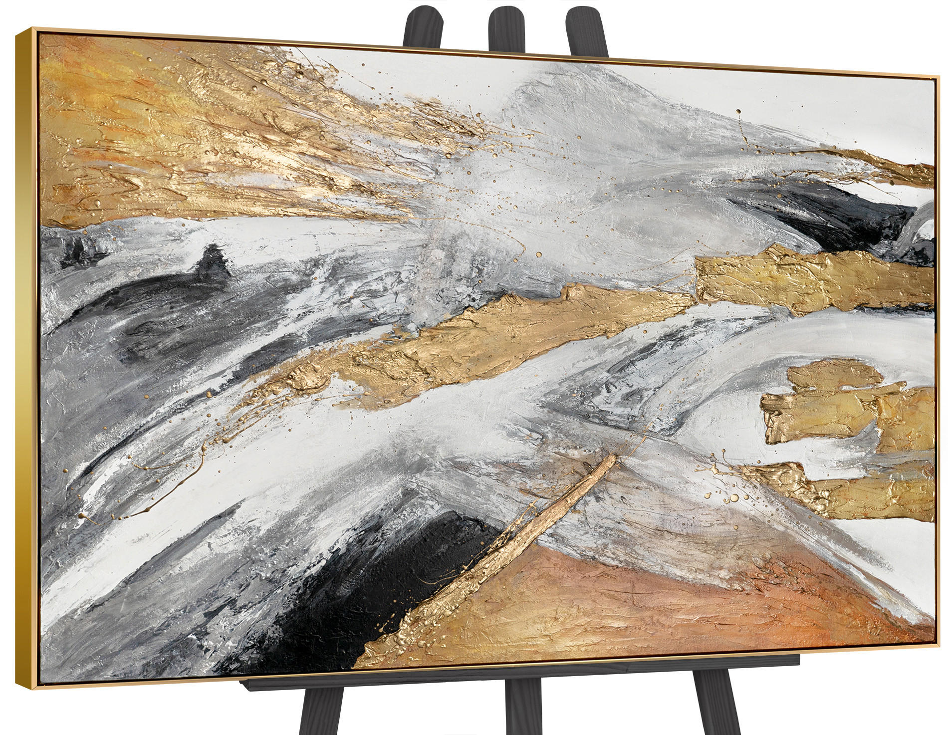 GEMÄLDE Goldene Symphonie II Schattenfugenrahmen Gold 120x80 cm - Goldfarben, Holz (120/80cm) - YS-art gallery