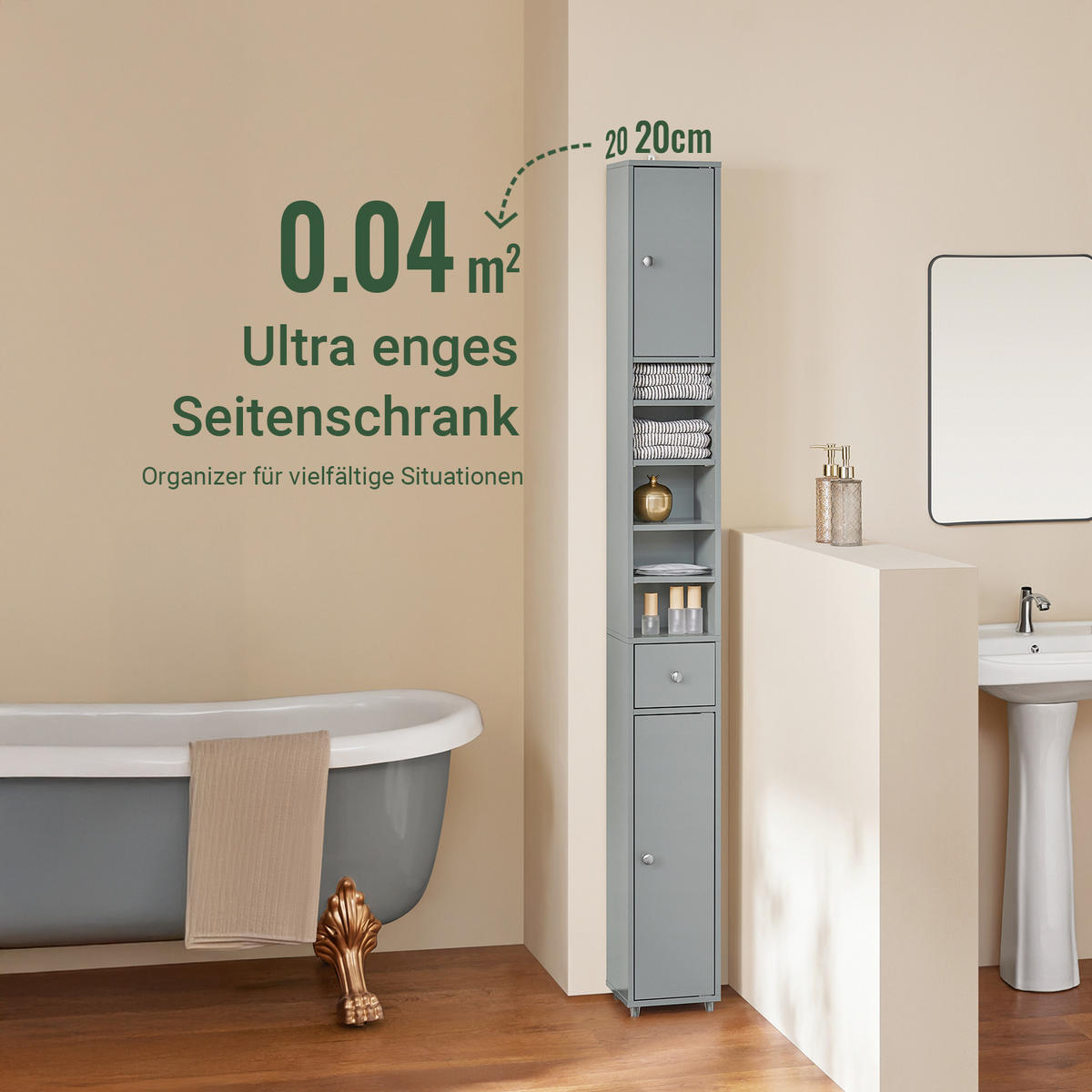 HOCHSCHRANK schmal Hellgrau - Hellgrau, Holzwerkstoff (20/180/20cm) - SoBuy
