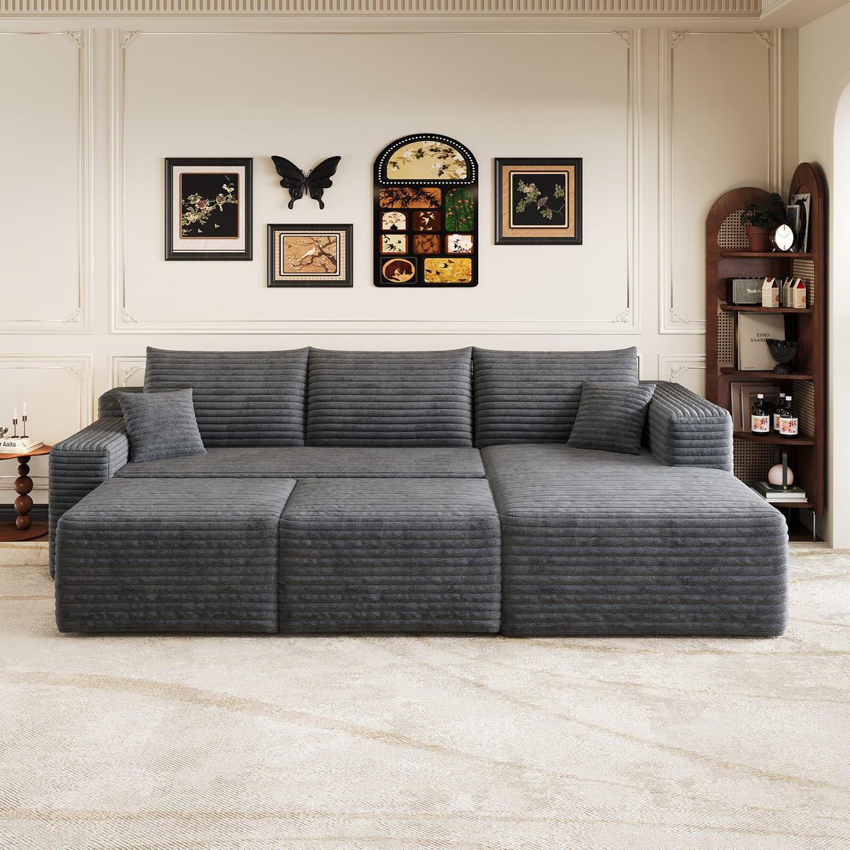 WOHNLANDSCHAFT Cord Dunkelgrau ohne Montage - Grau, Textil (241/58/151cm) - WISHDOR