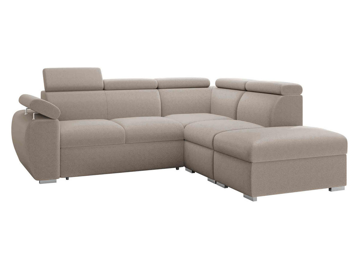 ECKSOFA Boston 2RR1P, Seite: Rechts 2R+R+1P(65)+PUFAP - Silberfarben/Naturfarben, Holz/Textil (260/230cm) - MIRJAN24