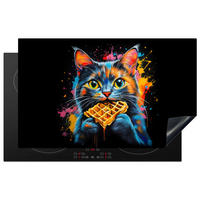HERDABDECKPLATTE Katze - Graffiti - Bunt - Waffel - Essen Ceranfeldabdeckung 85x52 cm - Multicolor, Kunststoff (85/52/0.2cm) - MuchoWow