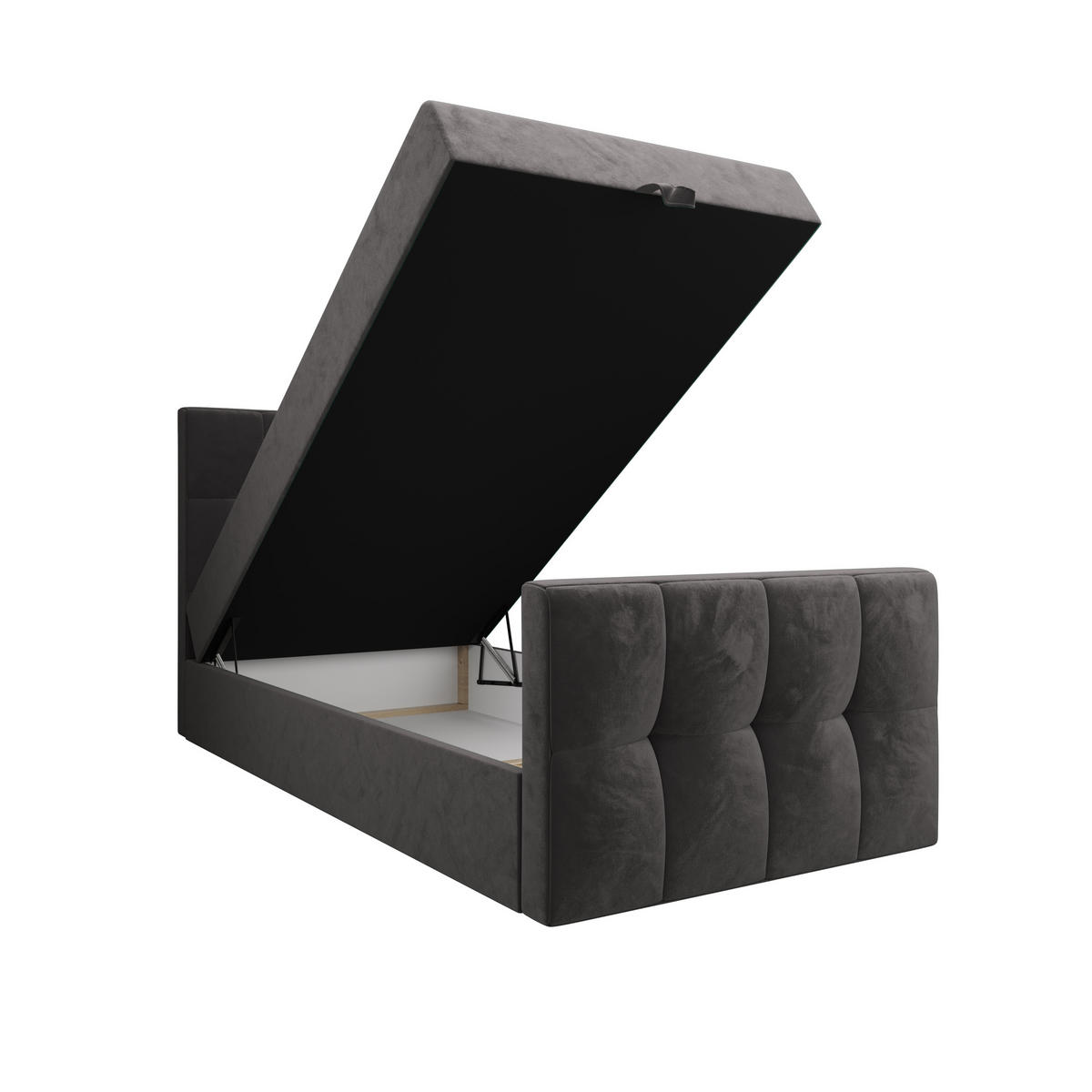 BOXBETT MANHATTAN mit Matratze H3, Bonell und Topper 100x200 Monolith 92 - Grau, Textil (100/200cm) - Bedante