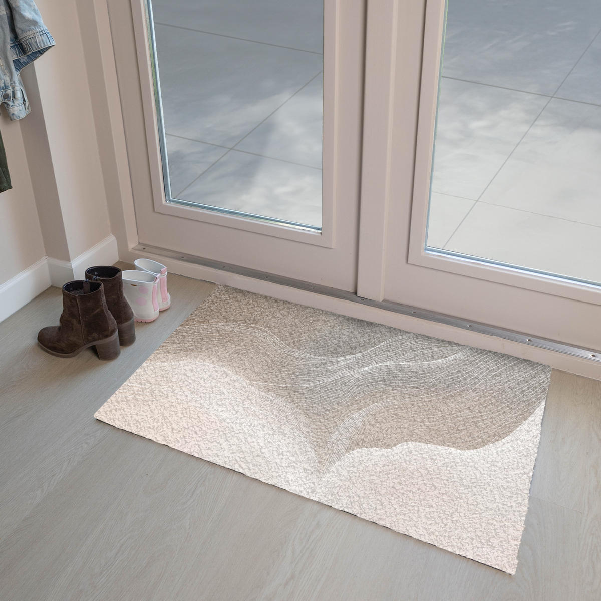 FUSSMATTE Wellenlinien - Luftströme - Harmonisch 90x60 cm - Beige, Kunststoff (90/0.4cm) - MuchoWow