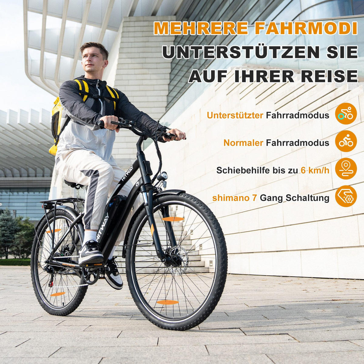 E-BIKE Cityrad BK27 250W-Motor 36V 13Ah Akku - Weiß, Metall (87cm) - HITWAY