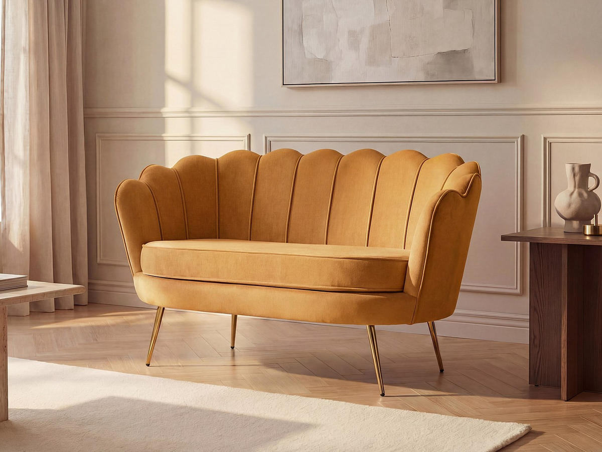 MUSCHELSOFA 2-Sitzer - Samt - Senfgelb - DANDELION - Gelb, Textil (124/78/73cm) - Vente-Unique