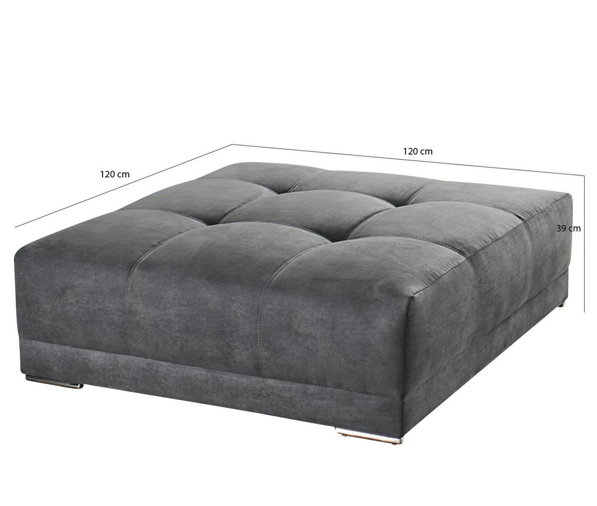 XXL-HOCKER Federkern B120/T120/H39 cm (passend zum BIG-SOFA) Mikrofaser Grau / 15139 - Chromfarben/Dunkelgrau, Textil/Metall (120/39/120cm) - luma-home