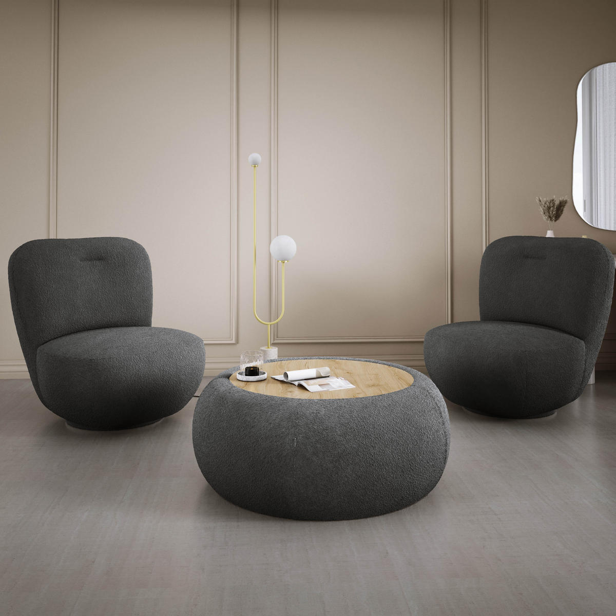 DREHSESSEL LUIS, Freistehend, Sitz drehbar 360°, 39x82x56 cm, ANTHRAZIT - Anthrazit, Holz/Textil (82/72/66cm) - DomoHome