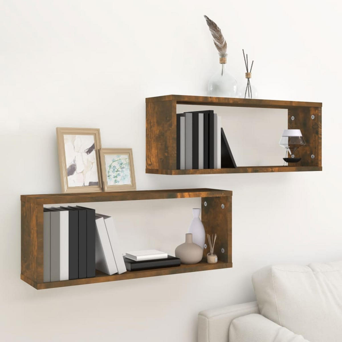 WÜRFELREGALE 2 Stk. Räuchereiche 60x15x23 cm Holzwerkstoff - Braun, Holzwerkstoff (60/23/15cm) - furnicato